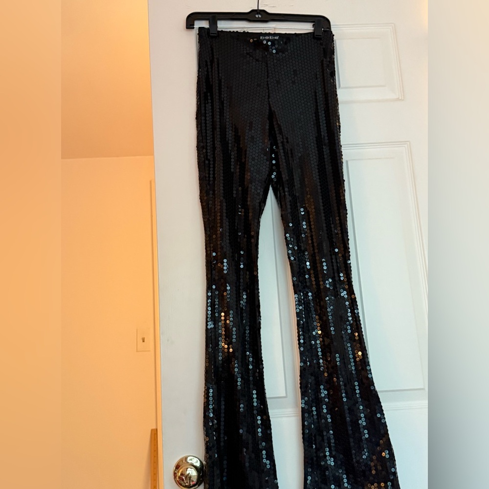 Bebe Shimmering Black Textured Pants